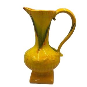 Vintage Yellow Ceramic Pottery Decorative Only Pitcher Drip Design Tabletop